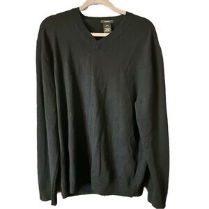 Alfani Mens V-Neck Merino Wool Pullover Sweater Black Sz XL